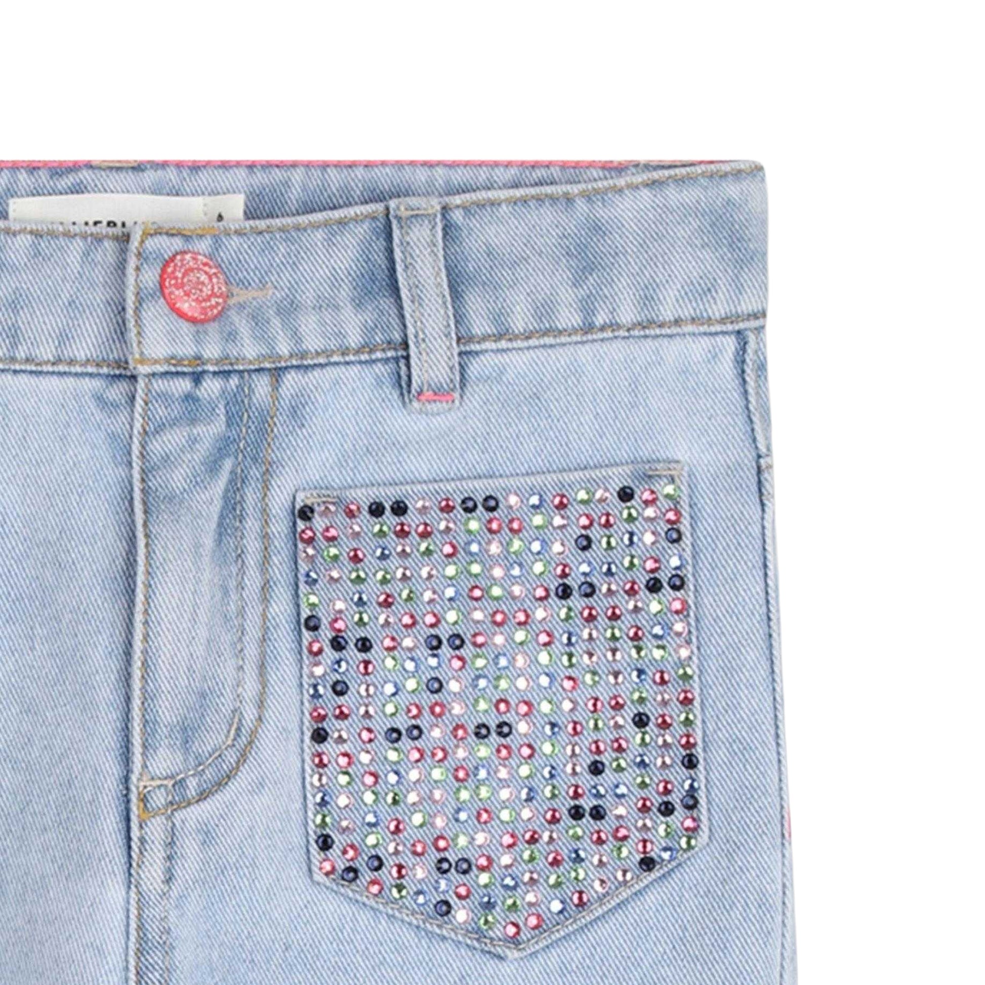 Blue - Side - Billieblush Girls Denim Straight Leg Jeans