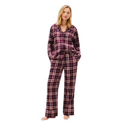 Burgundy - Back - Tommy Hilfiger Womens-Ladies Flannel Long Pyjama Set
