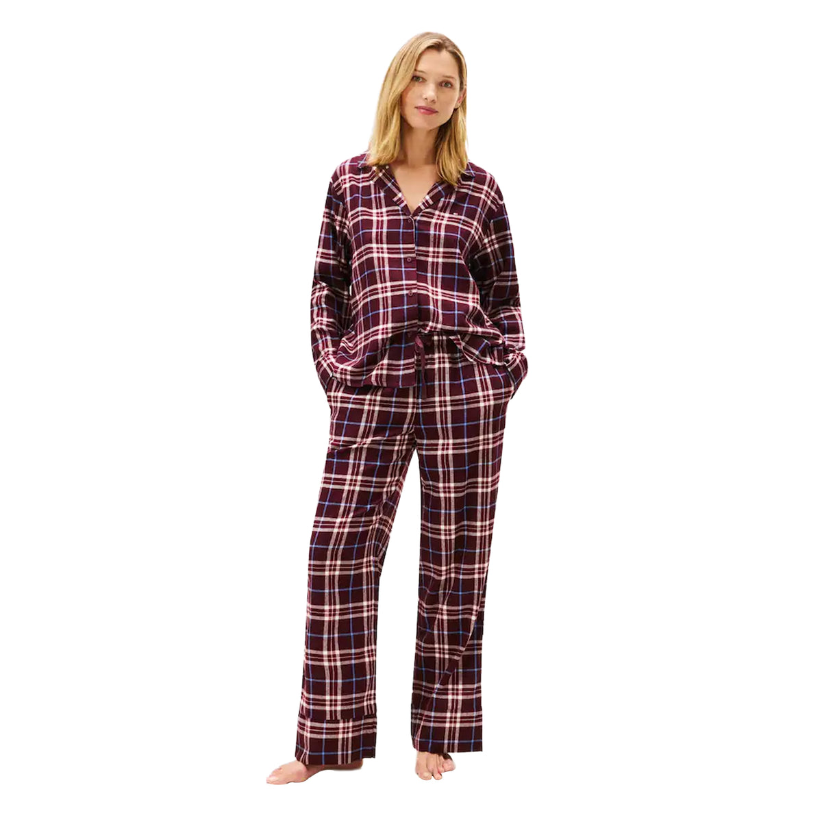 Burgundy - Back - Tommy Hilfiger Womens-Ladies Flannel Long Pyjama Set