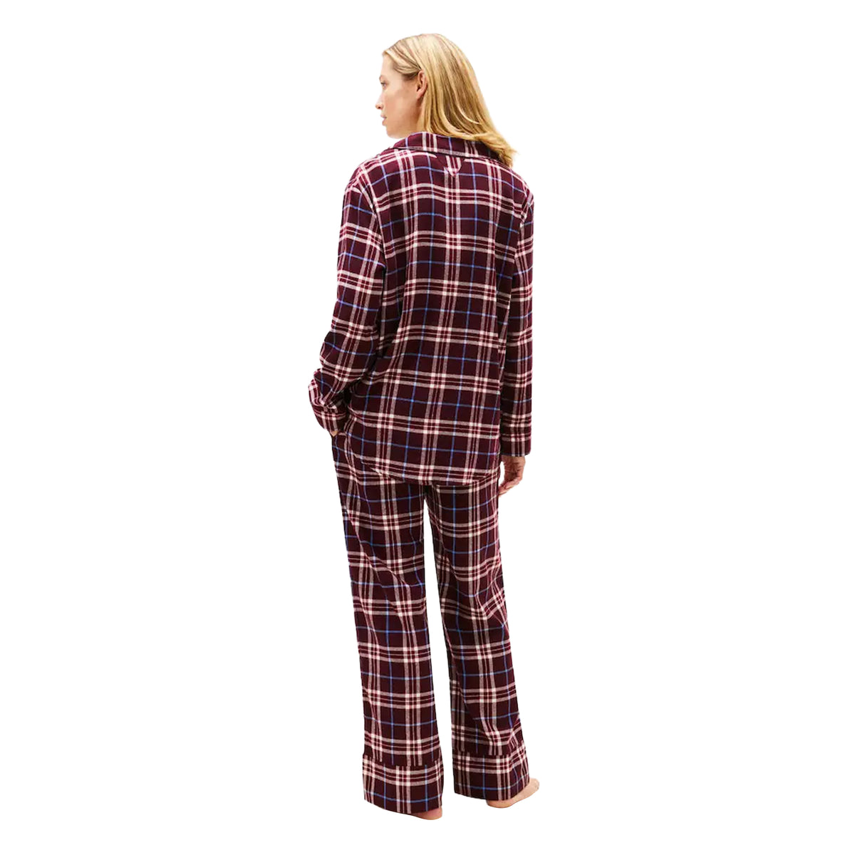 Burgundy - Side - Tommy Hilfiger Womens-Ladies Flannel Long Pyjama Set