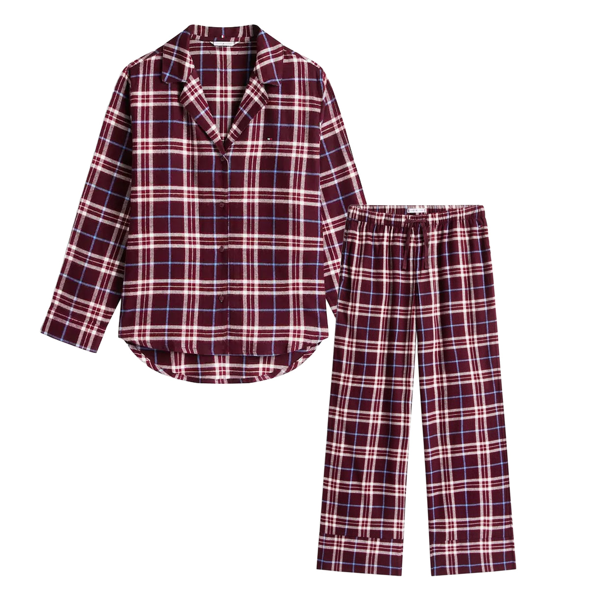 Burgundy - Front - Tommy Hilfiger Womens-Ladies Flannel Long Pyjama Set