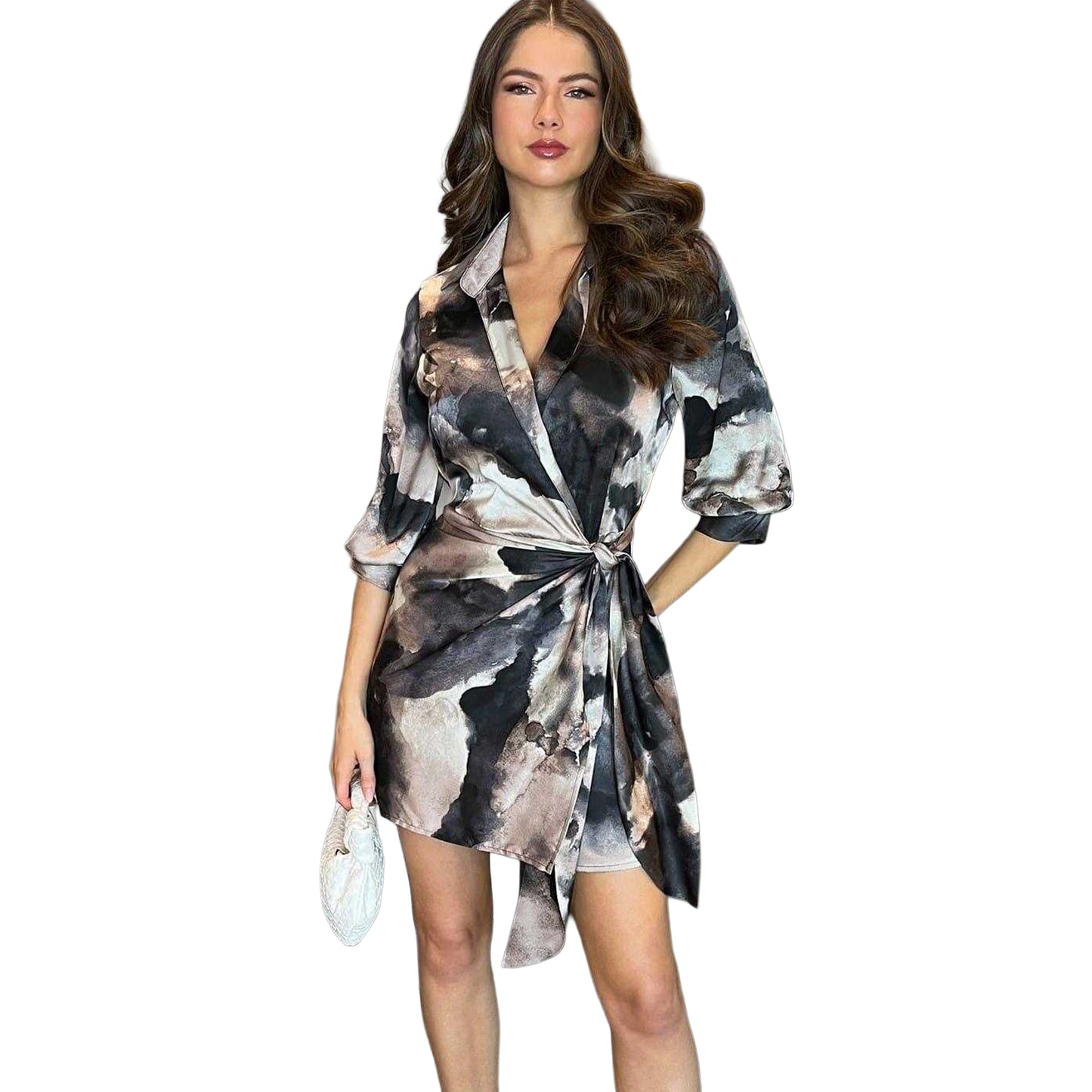 Multicoloured - Side - AX Paris Womens-Ladies Marble Polyester Gathered Mini Dress