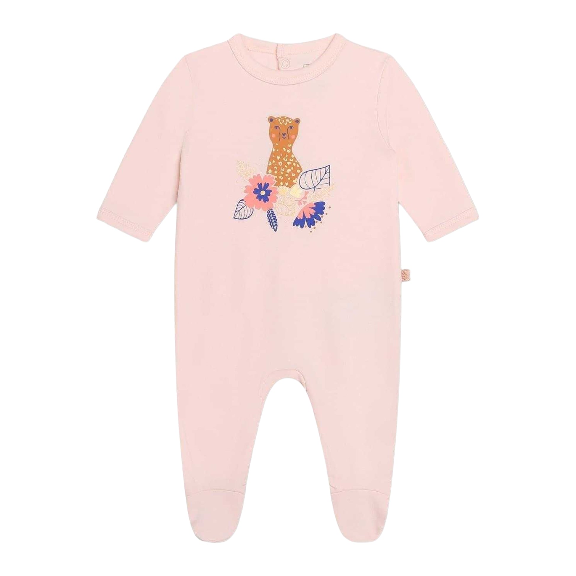 Apricot - Front - Carrement Beau Baby Girls Printed Crew Neck Long-Sleeved Sleepsuit