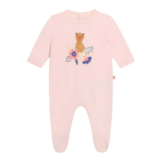 Apricot - Front - Carrement Beau Baby Girls Printed Crew Neck Long-Sleeved Sleepsuit