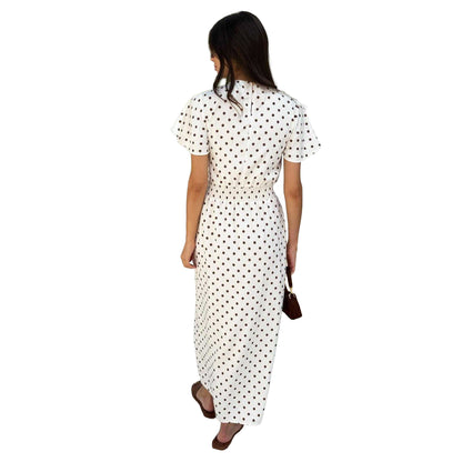 Cream - Back - AX Paris Womens-Ladies Polka Dot Polyester Shirred Waist Midi Dress