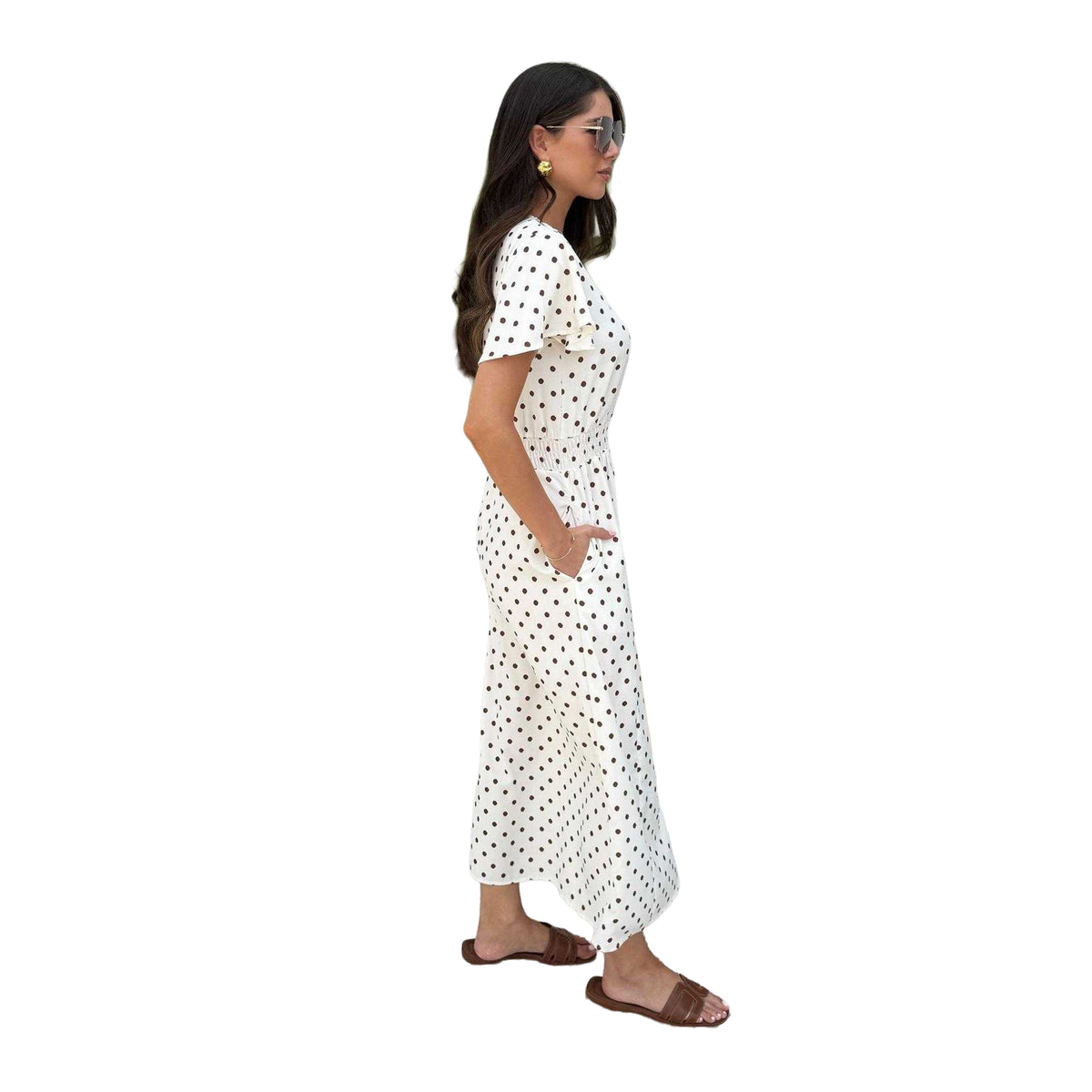 Cream - Lifestyle - AX Paris Womens-Ladies Polka Dot Polyester Shirred Waist Midi Dress