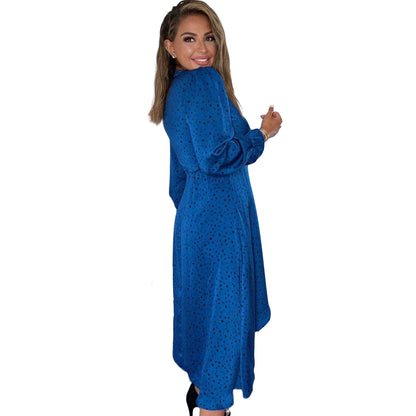 Blue - Back - AX Paris Womens-Ladies Printed Polyester Wrap Dress