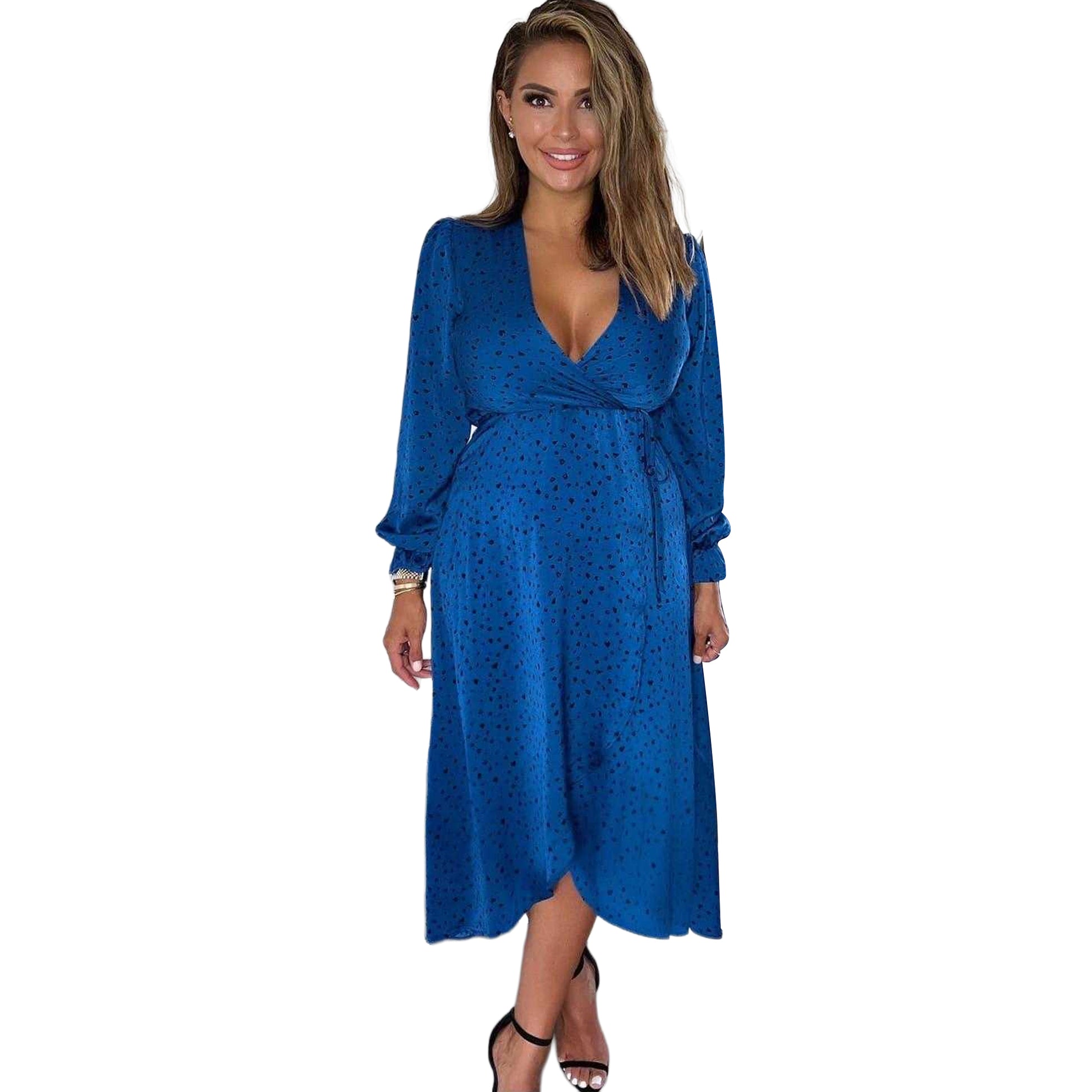 Blue - Front - AX Paris Womens-Ladies Printed Polyester Wrap Dress