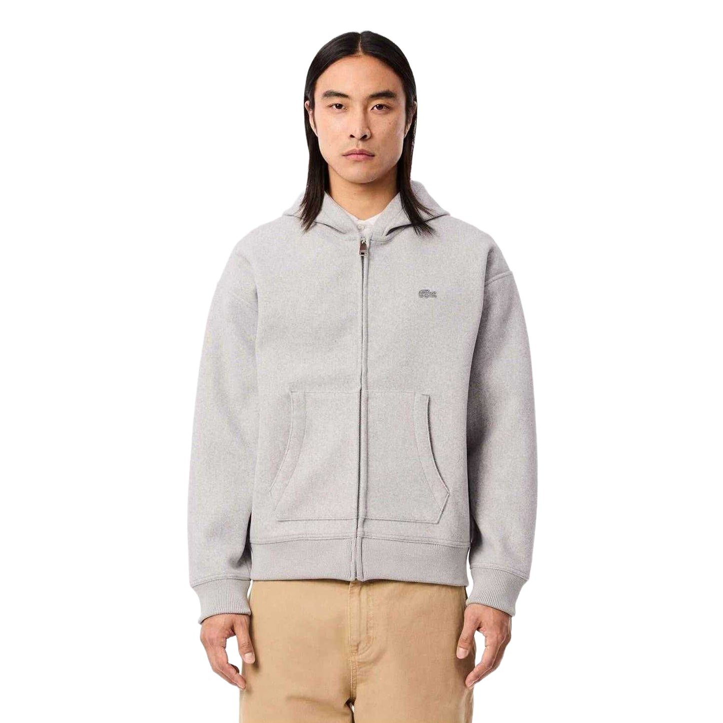 Grey - Back - Lacoste Mens Hooded Full Zip Hoodie