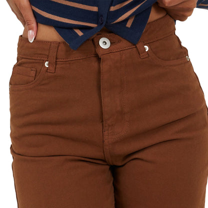 Pale Brown - Side - Brave Soul Womens-Ladies Para Mid Rise Straight Leg Jeans