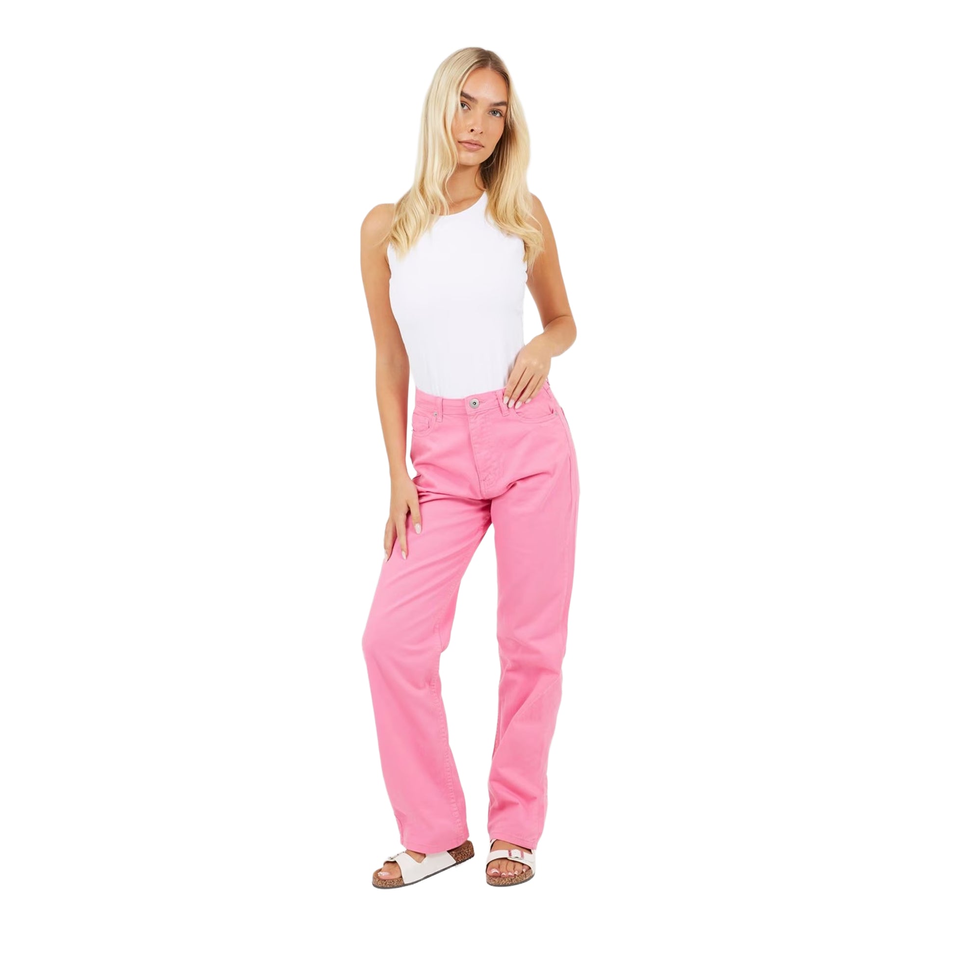 Fuchsia - Lifestyle - Brave Soul Womens-Ladies Para Mid Rise Straight Leg Jeans