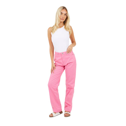 Fuchsia - Lifestyle - Brave Soul Womens-Ladies Para Mid Rise Straight Leg Jeans