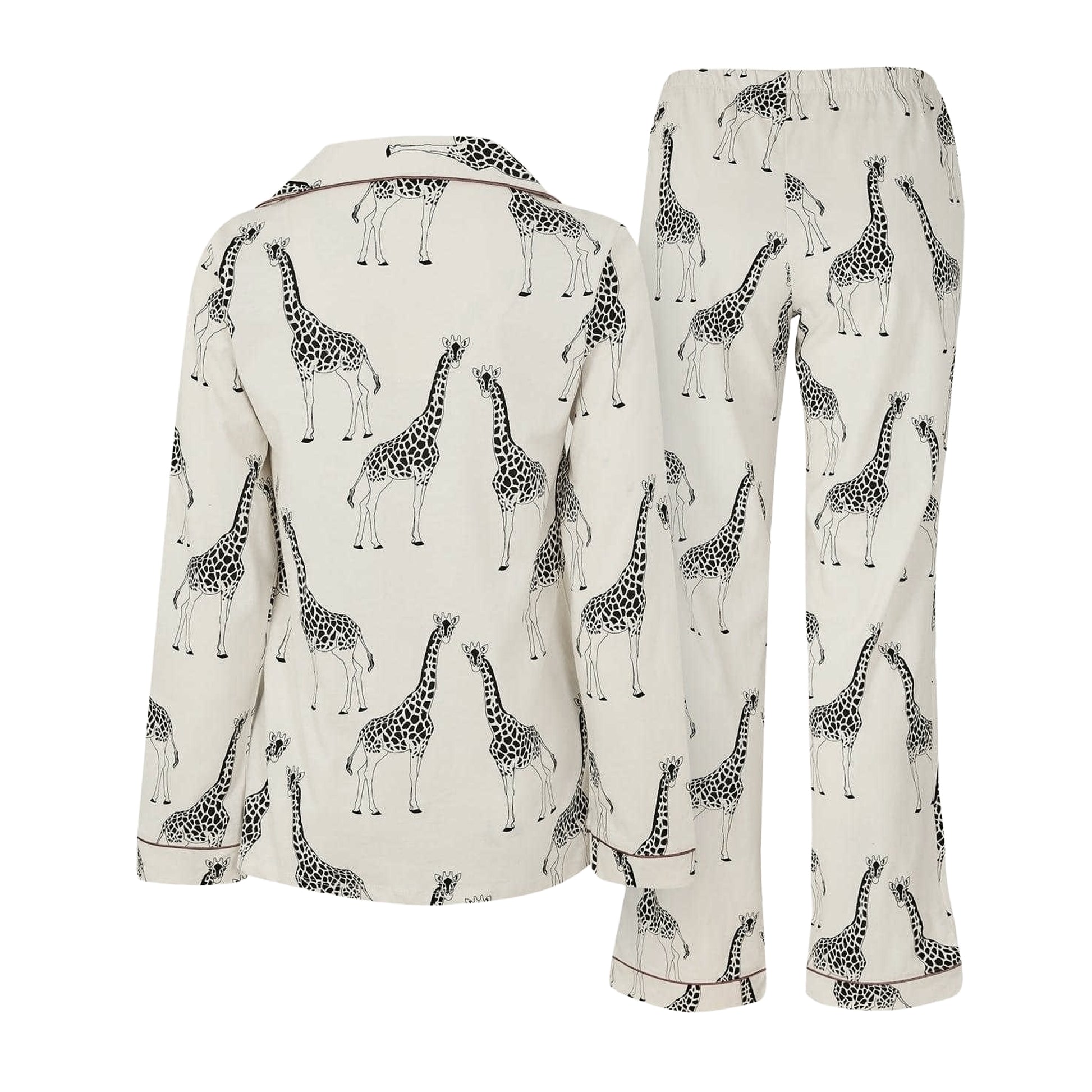 White - Back - Chelsea Peers Womens-Ladies Giraffe Button-Down Long Pyjama Set