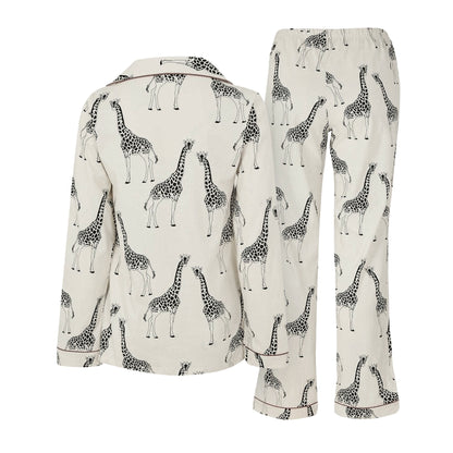 White - Back - Chelsea Peers Womens-Ladies Giraffe Button-Down Long Pyjama Set