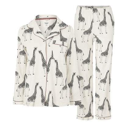 White - Front - Chelsea Peers Womens-Ladies Giraffe Button-Down Long Pyjama Set