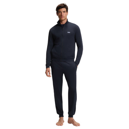 Dark Blue - Side - Boss Mens Zip Neck Long Pyjama Set
