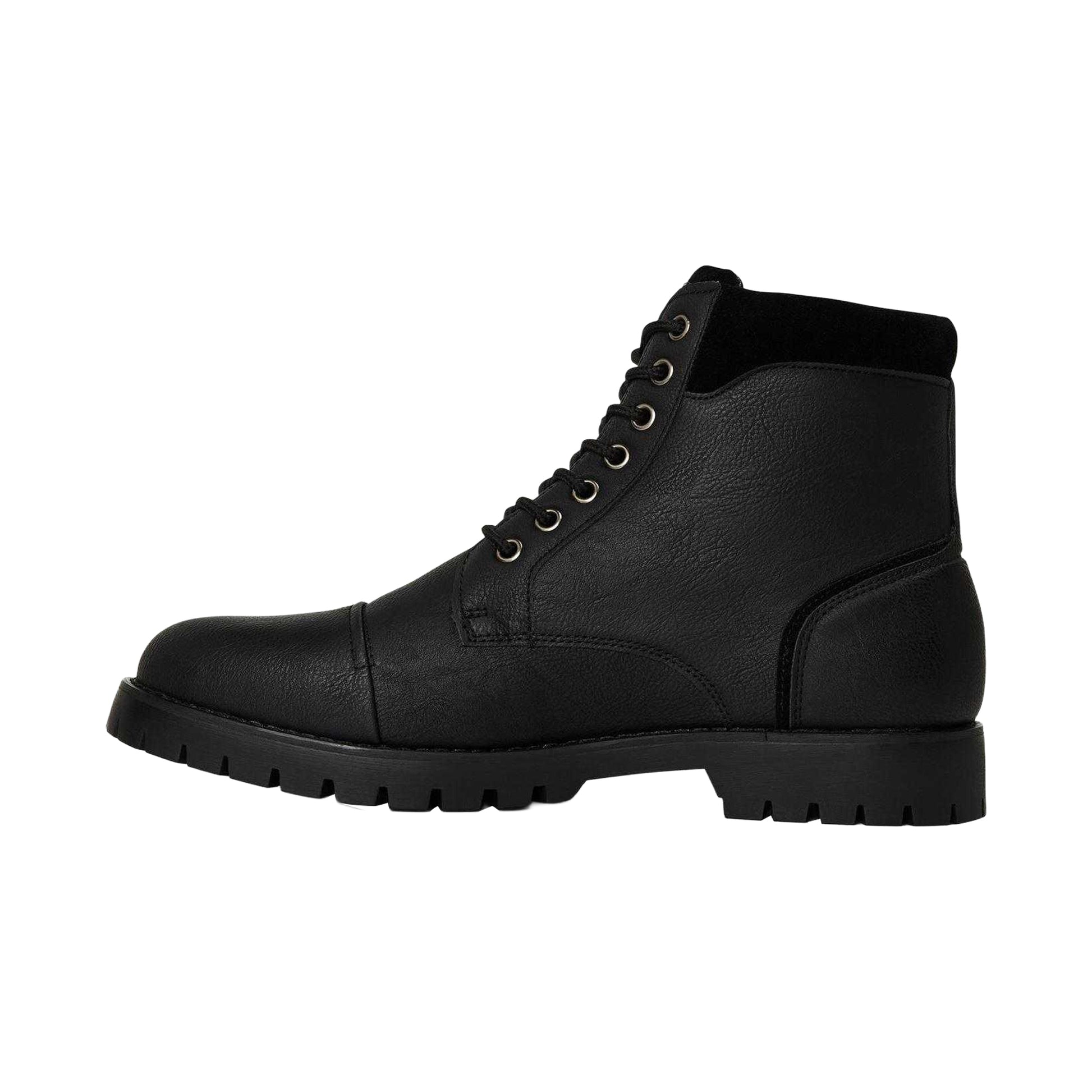 Black - Back - Original Penguin Mens Plain Leather Combat Boots