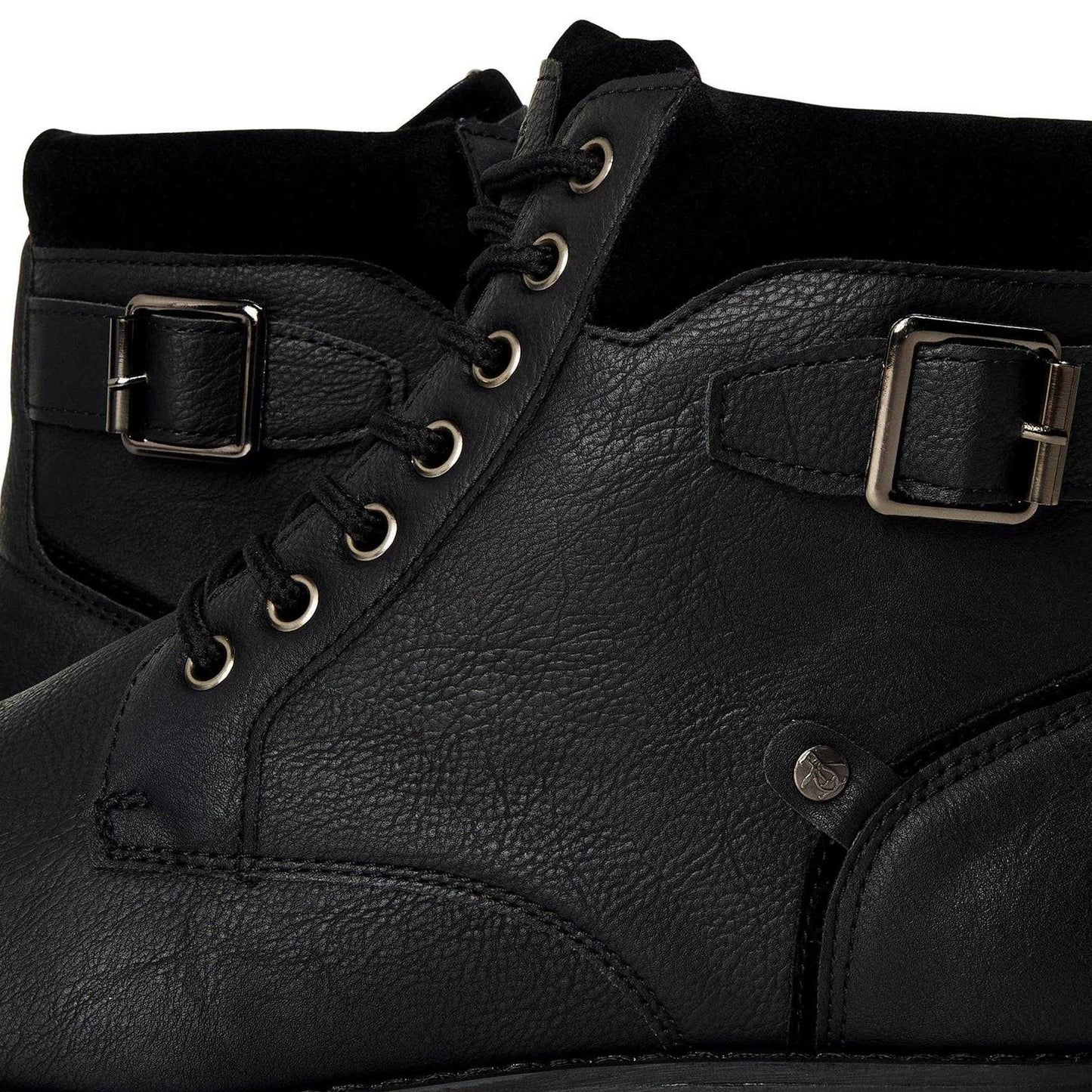 Black - Side - Original Penguin Mens Plain Leather Combat Boots