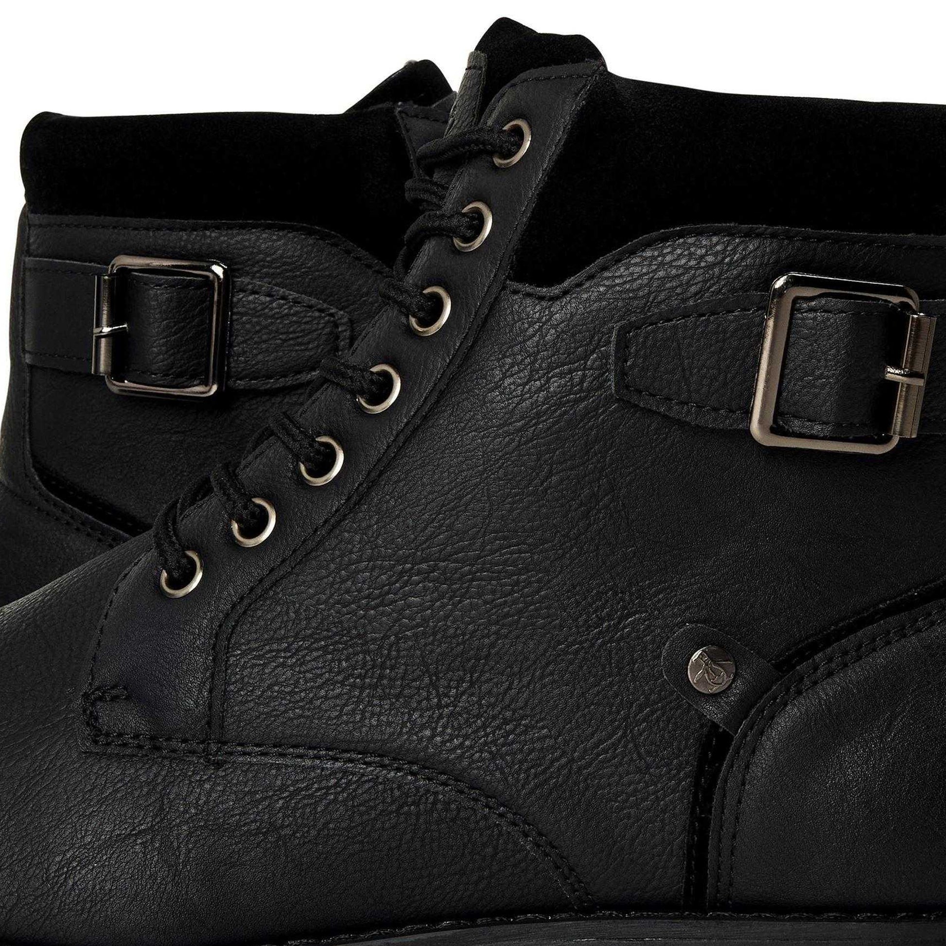 Black - Side - Original Penguin Mens Plain Leather Combat Boots