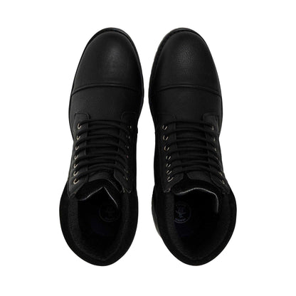 Black - Lifestyle - Original Penguin Mens Plain Leather Combat Boots