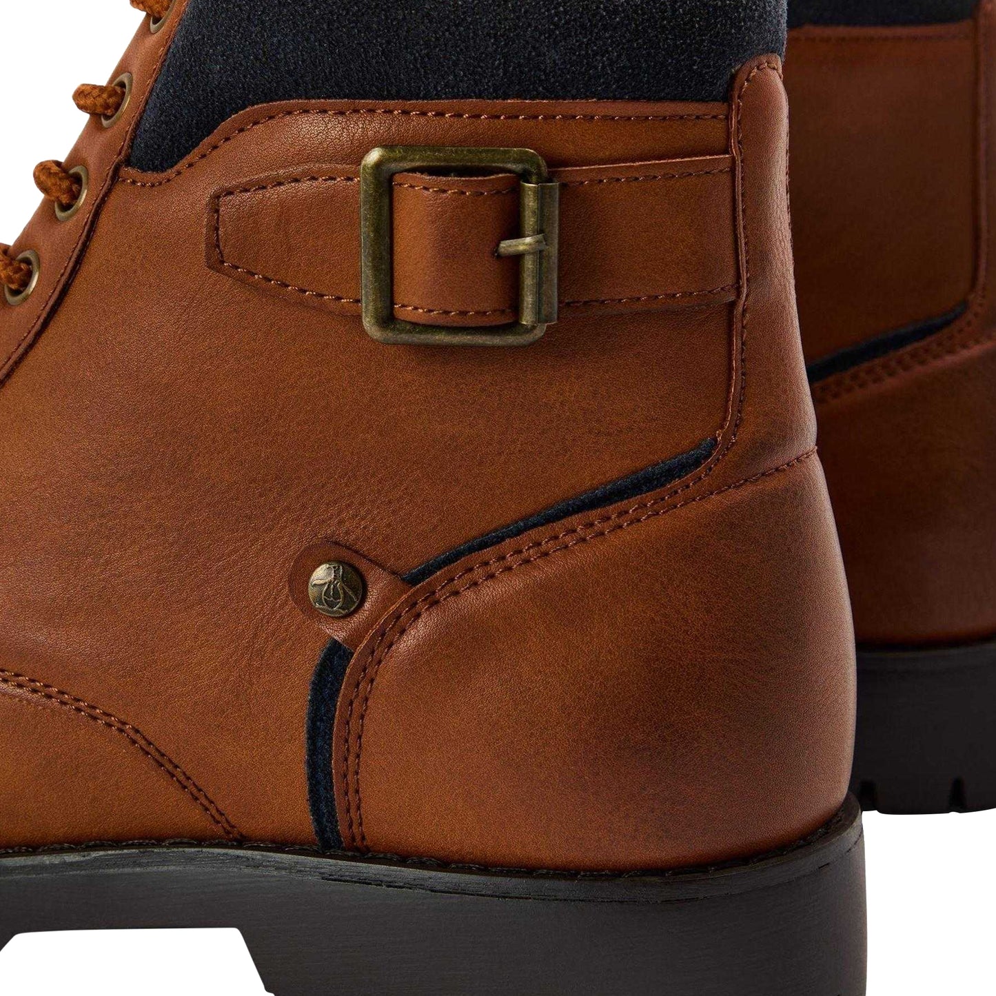 Brown - Side - Original Penguin Mens Plain Leather Combat Boots