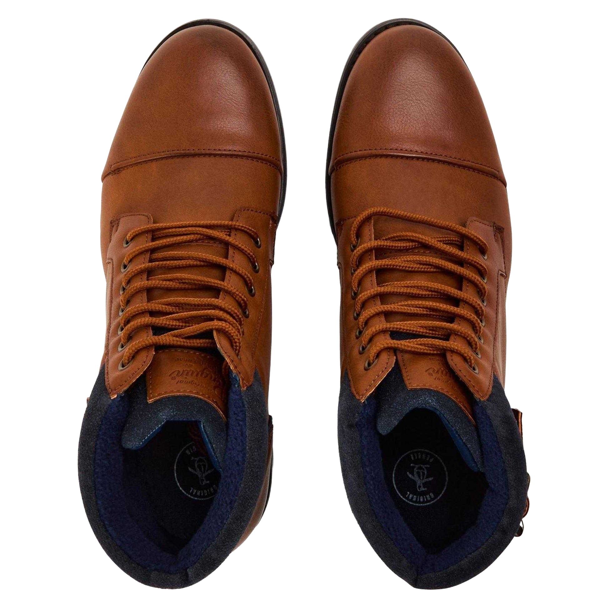 Brown - Lifestyle - Original Penguin Mens Plain Leather Combat Boots