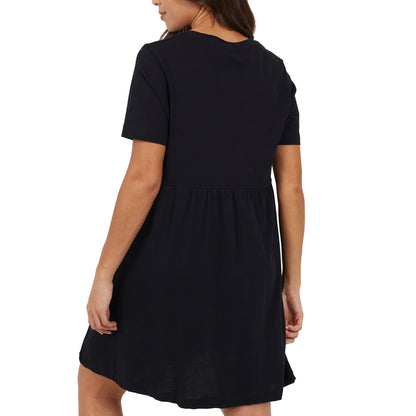 Black - Back - Brave Soul Womens-Ladies Cotton Crew Neck Short-Sleeved Mini Dress