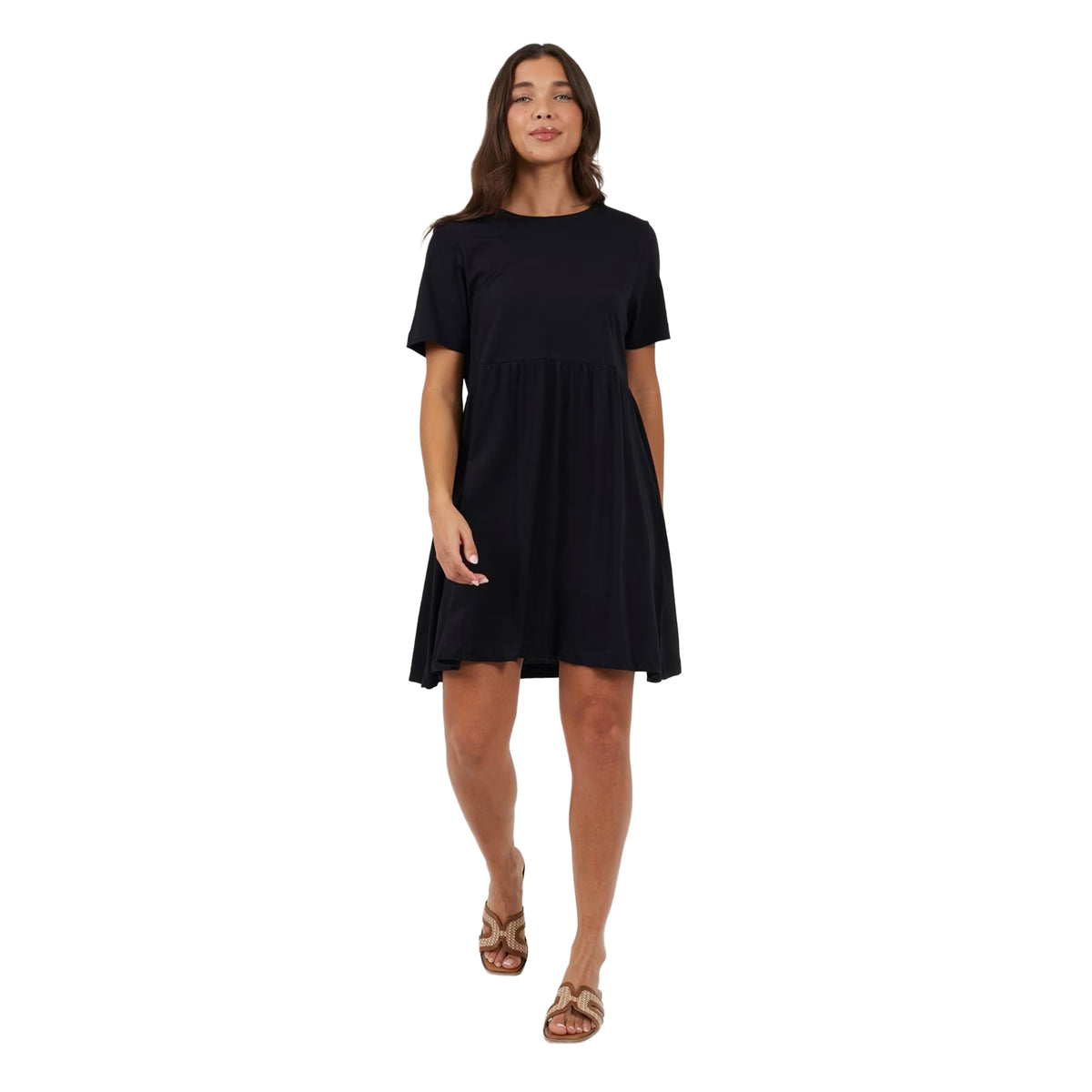 Black - Side - Brave Soul Womens-Ladies Cotton Crew Neck Short-Sleeved Mini Dress