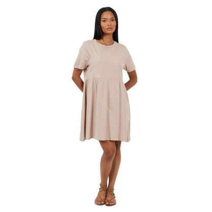 Mushroom - Side - Brave Soul Womens-Ladies Cotton Crew Neck Short-Sleeved Mini Dress