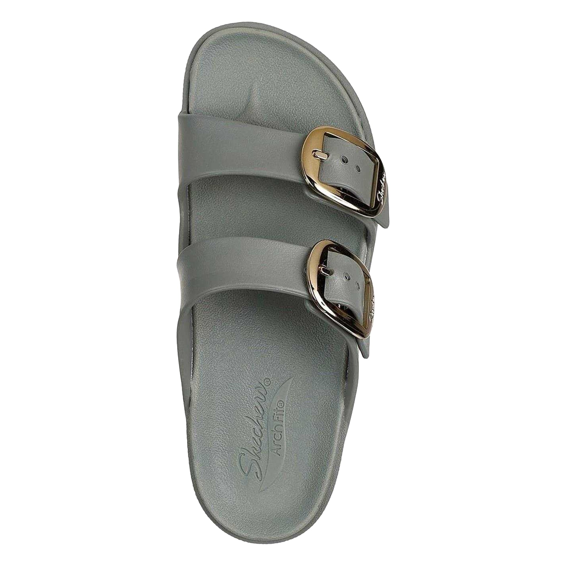 Green - Pack Shot - Skechers Womens-Ladies Foamies Double Strap Flat Sandals