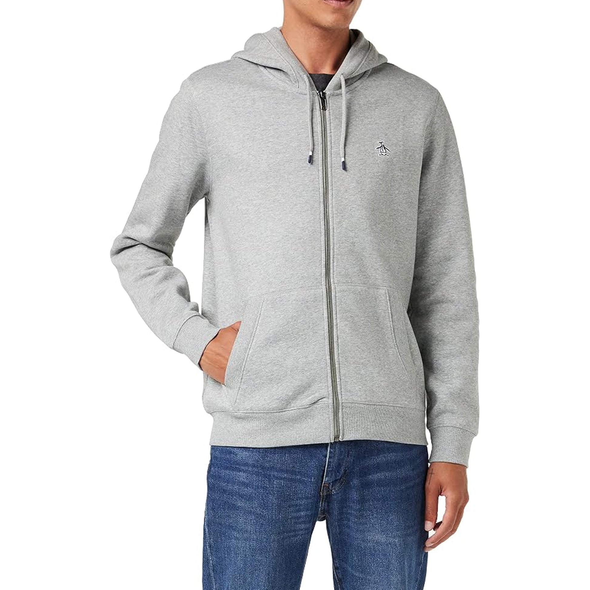 Heather Grey - Back - Original Penguin Mens Pete Regular Hoodie
