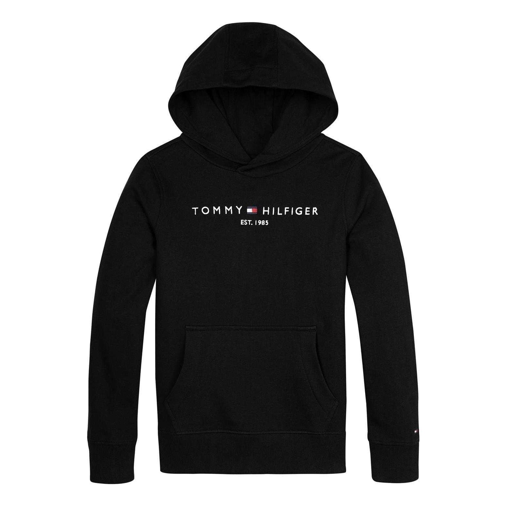 Black - Front - Tommy Hilfiger Boys Embroidered Logo Cotton Hoodie