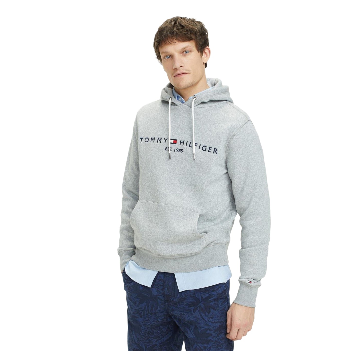 Cloud Grey - Side - Tommy Hilfiger Mens Logo Hoodie