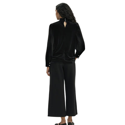 Black - Back - Finery Womens-Ladies Velvet Mock Neck Balloon Sleeve Blouse