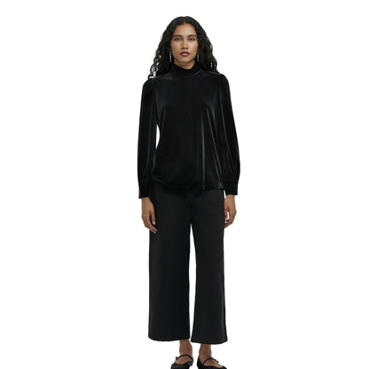 Black - Lifestyle - Finery Womens-Ladies Velvet Mock Neck Balloon Sleeve Blouse