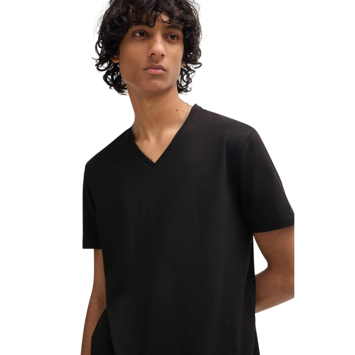 Black - Back - Hugo Boss Mens V Neck Slim T-Shirt (Pack of 2)