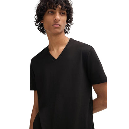 Black - Back - Hugo Boss Mens V Neck Slim T-Shirt (Pack of 2)