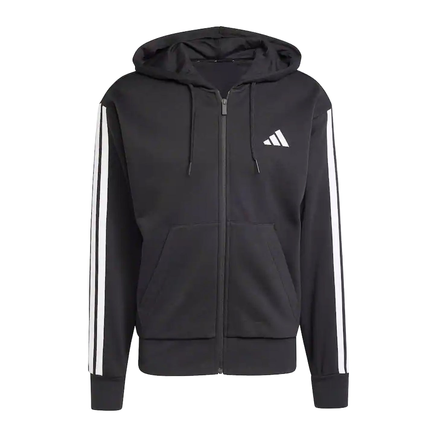 Black-White - Front - Adidas Mens 3S Cotton Blend Full Zip Hoodie