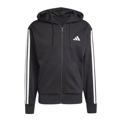Black-White - Front - Adidas Mens 3S Cotton Blend Full Zip Hoodie