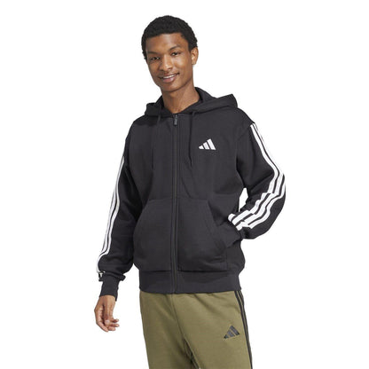 Black-White - Back - Adidas Mens 3S Cotton Blend Full Zip Hoodie
