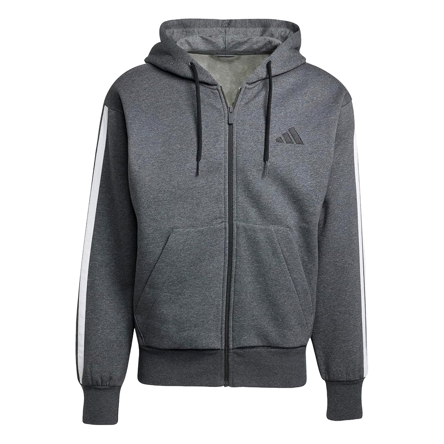 Dark Grey-Black - Front - Adidas Mens 3S Cotton Blend Full Zip Hoodie