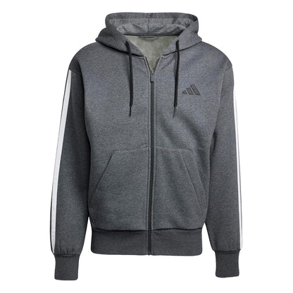 Dark Grey-Black - Front - Adidas Mens 3S Cotton Blend Full Zip Hoodie