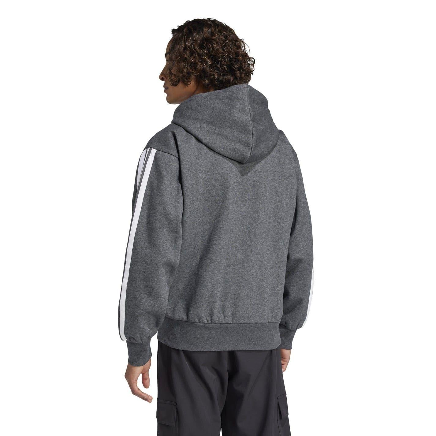 Dark Grey-Black - Side - Adidas Mens 3S Cotton Blend Full Zip Hoodie