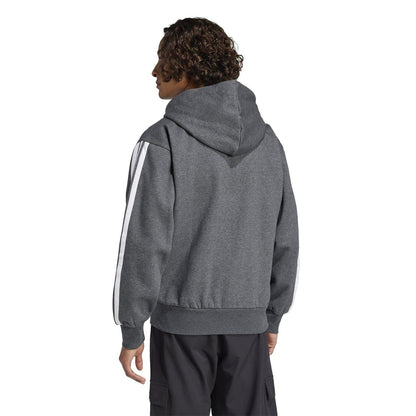 Dark Grey-Black - Side - Adidas Mens 3S Cotton Blend Full Zip Hoodie