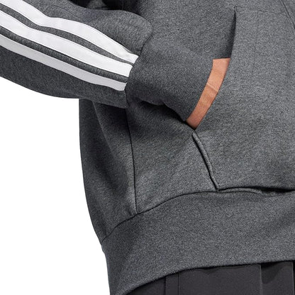 Dark Grey-Black - Pack Shot - Adidas Mens 3S Cotton Blend Full Zip Hoodie