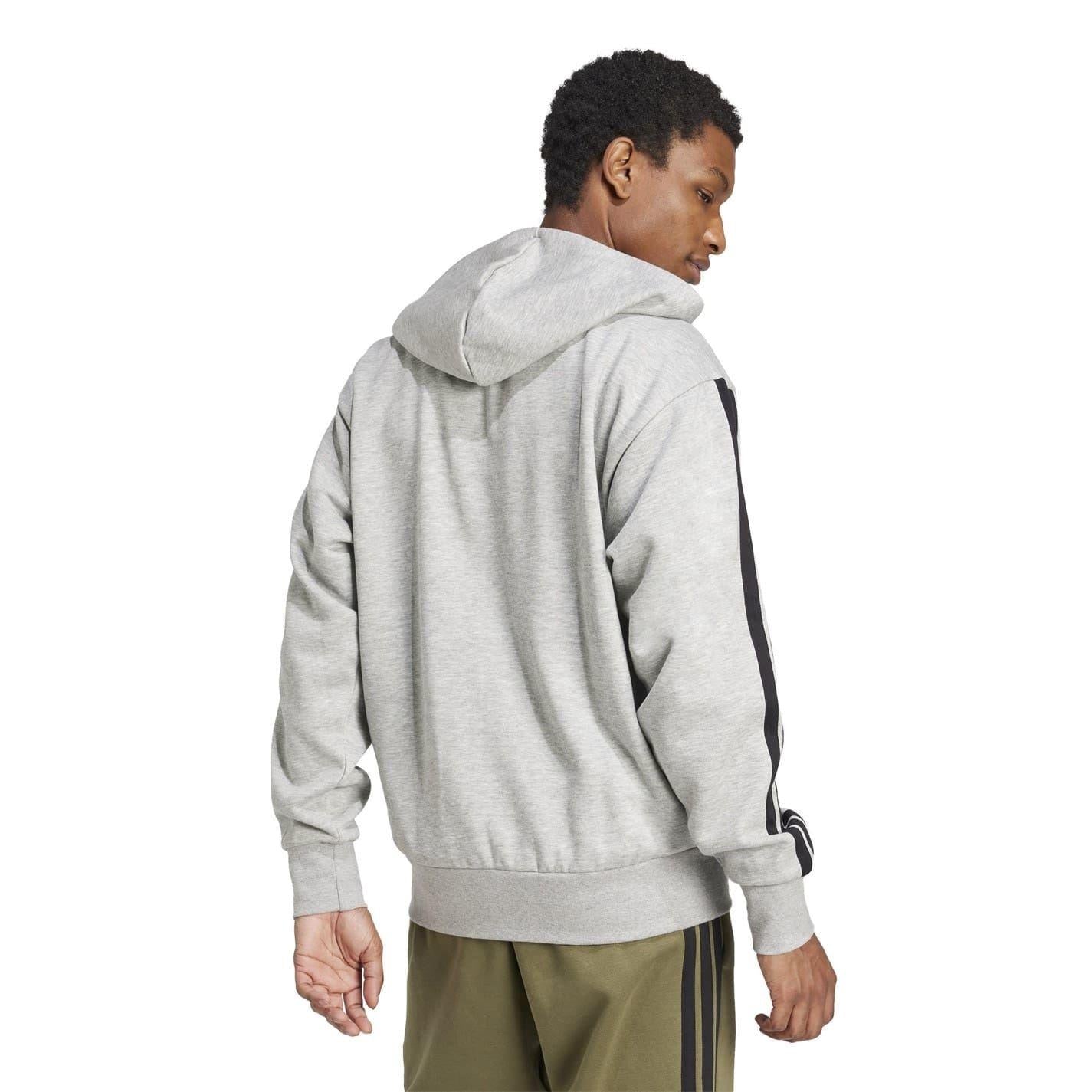 Medium Grey-Black - Side - Adidas Mens 3S Cotton Blend Full Zip Hoodie