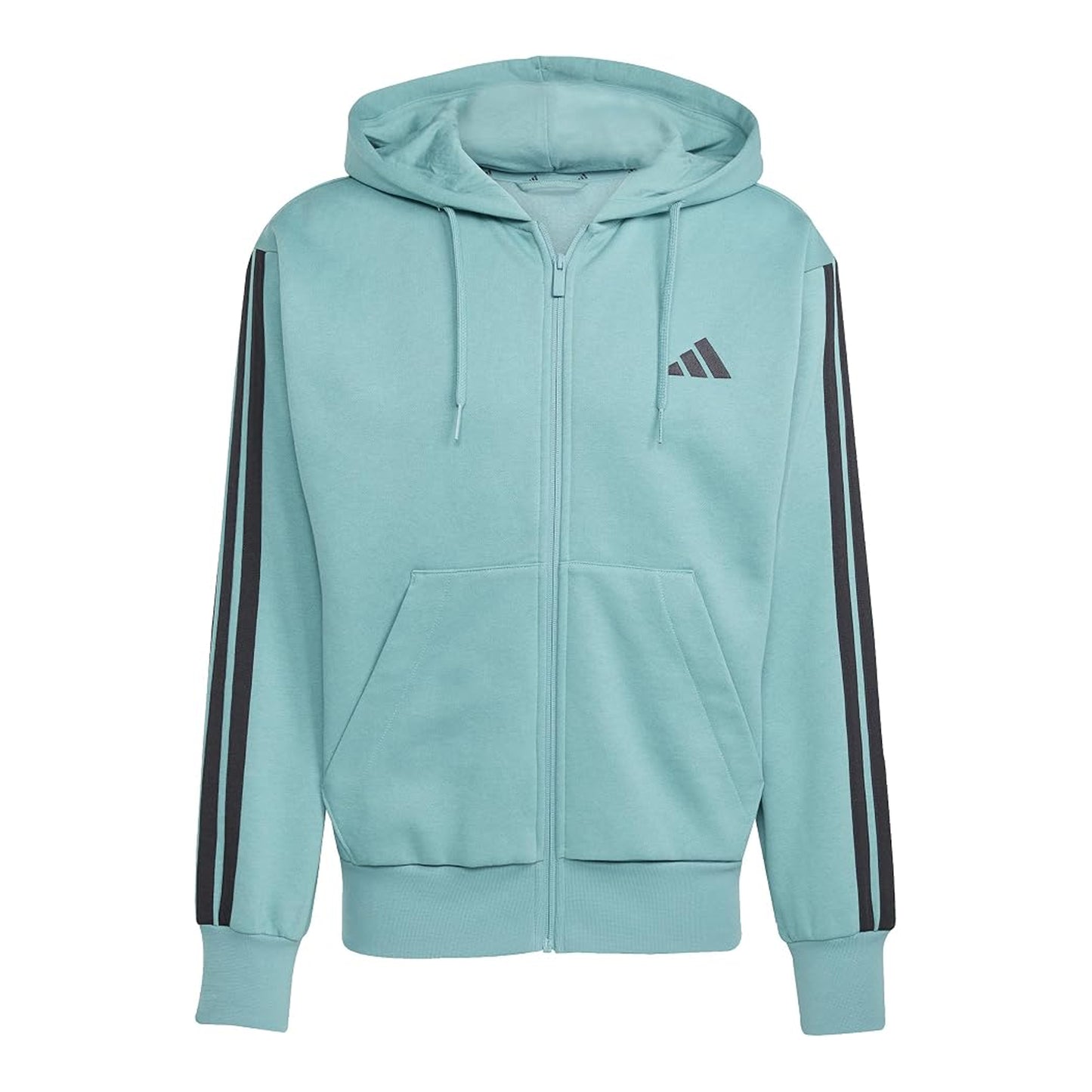 Teal - Front - Adidas Mens 3S Cotton Blend Full Zip Hoodie