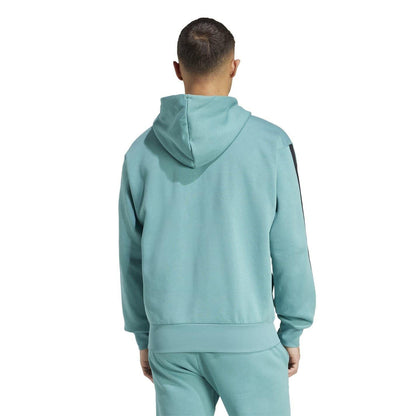 Teal - Side - Adidas Mens 3S Cotton Blend Full Zip Hoodie