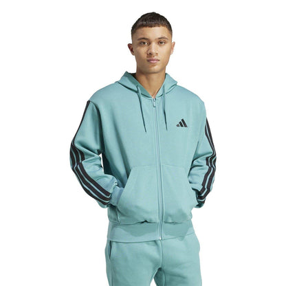 Teal - Lifestyle - Adidas Mens 3S Cotton Blend Full Zip Hoodie
