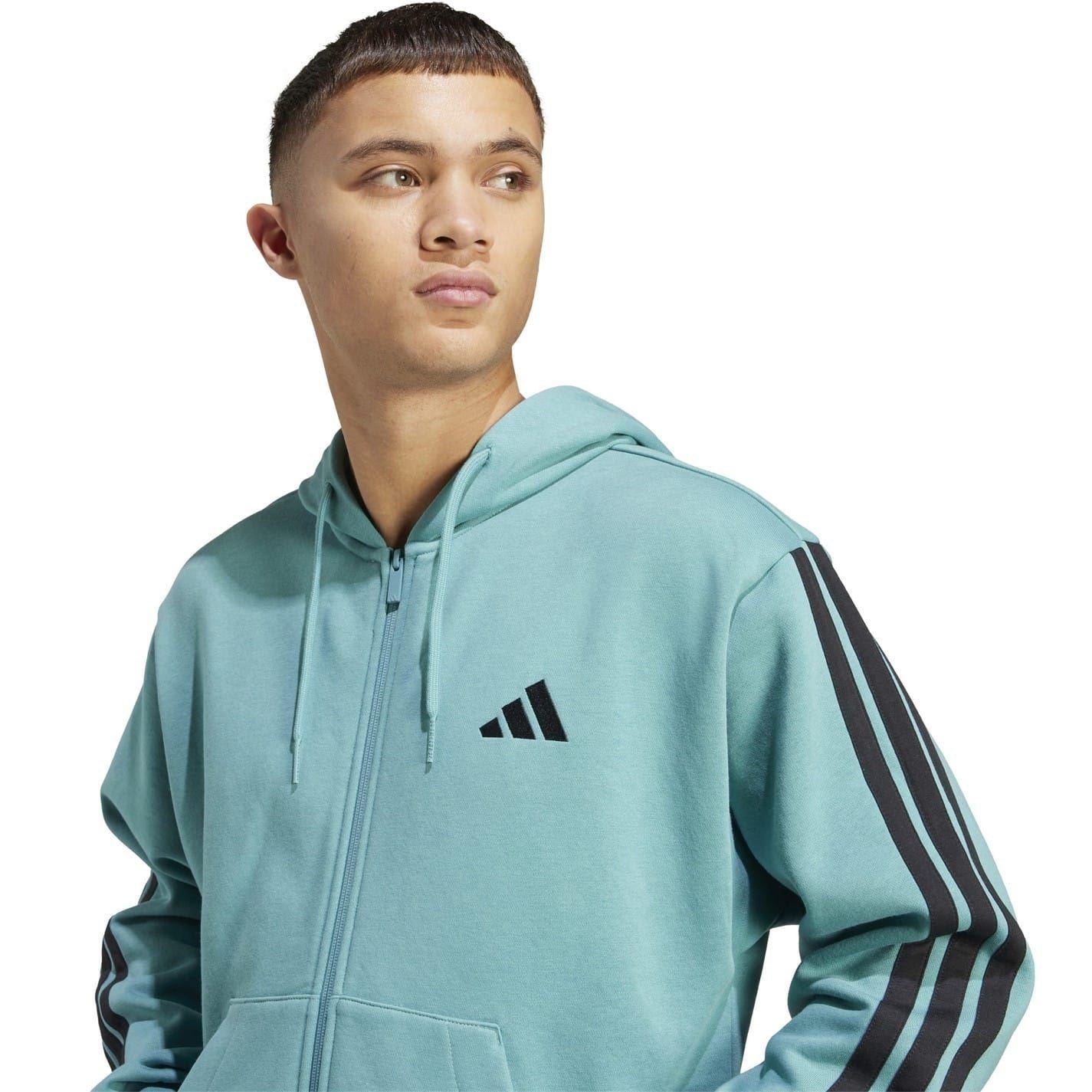 Teal - Pack Shot - Adidas Mens 3S Cotton Blend Full Zip Hoodie